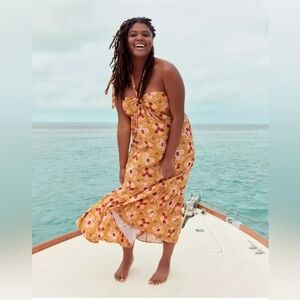 Aerie Floral Maxi Dress in Mustard and White